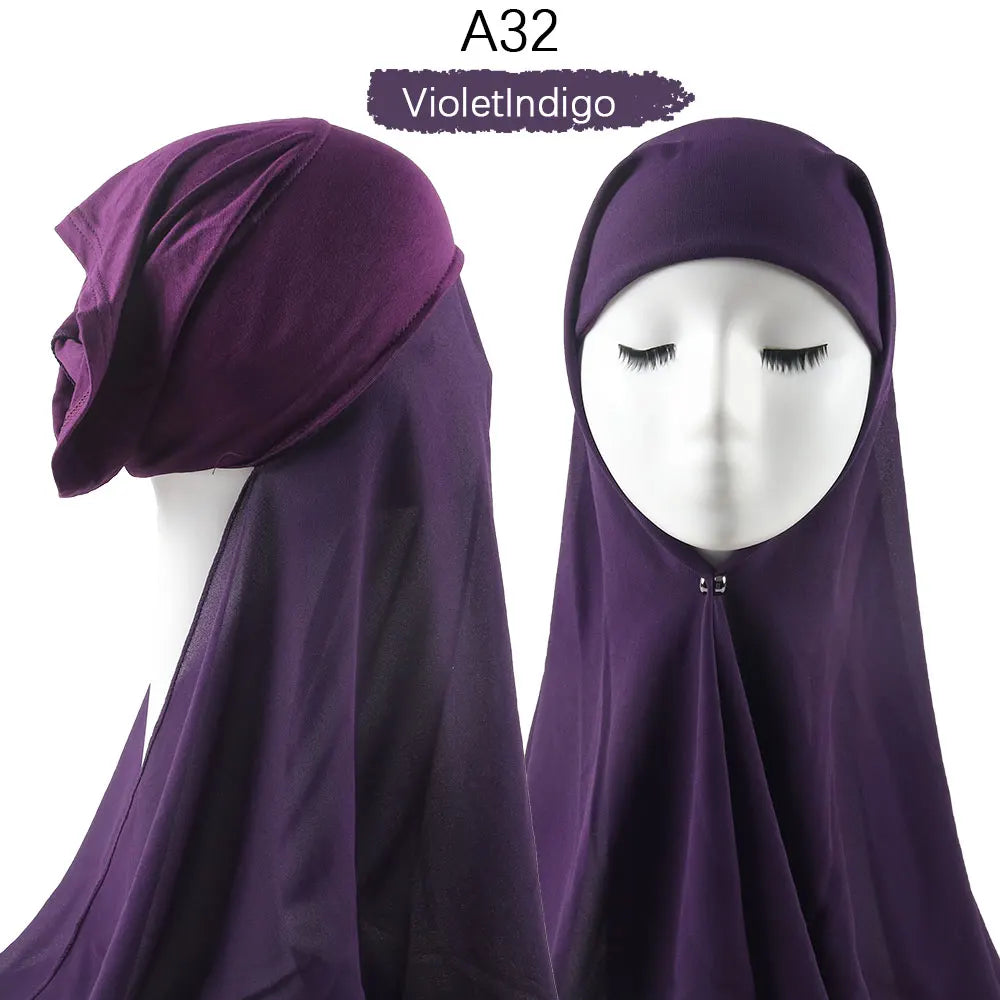 Instant Hijab with Cap Heavy Chiffon Jersey Hijab for Women Veil Muslim Fashion Islam Hijab Cap Scarf for Muslim Women Headscarf