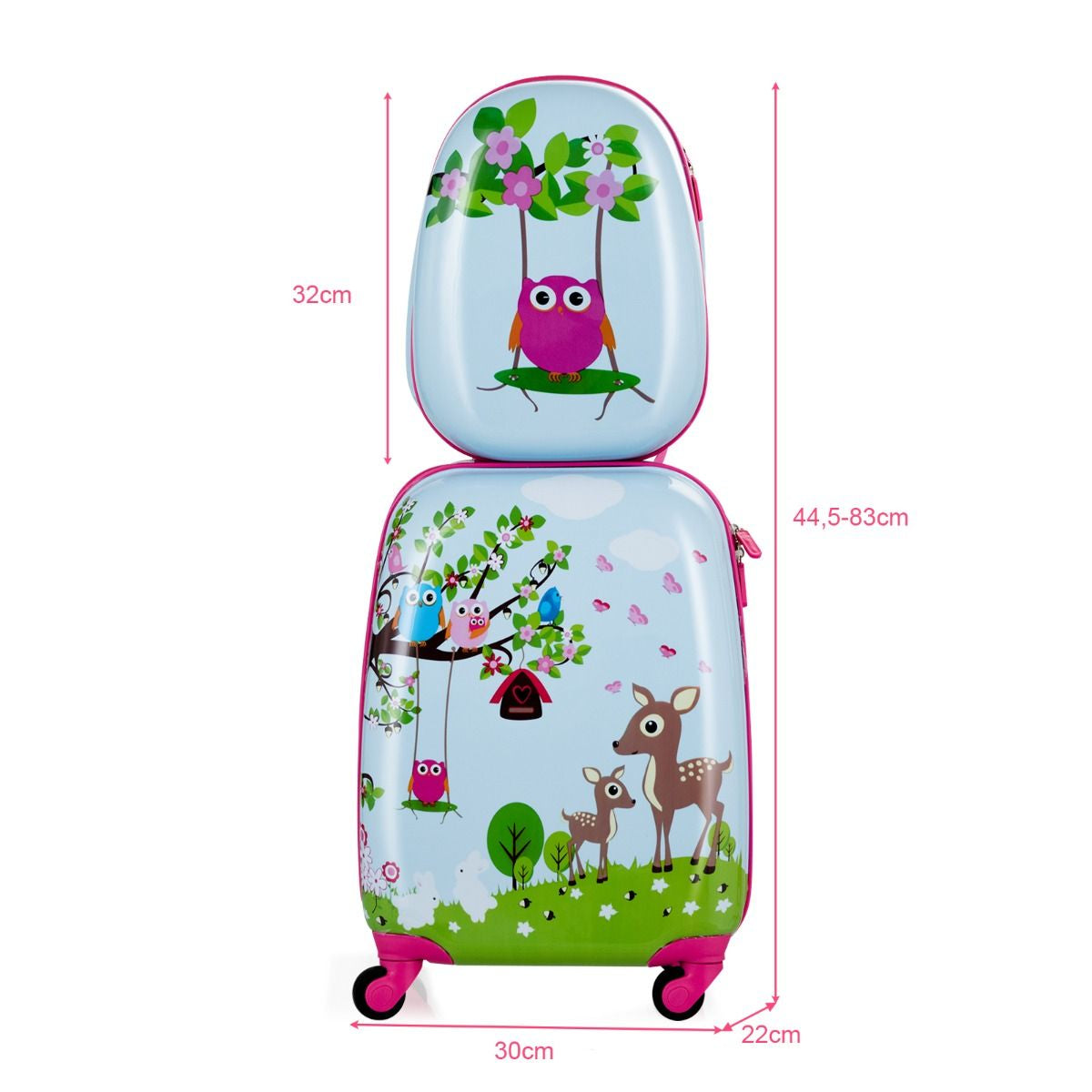 Valise Enfant+ Sac À Dos Bagage Trolley À Roulettes Pour Enfant Couleur Bleu Et Rose