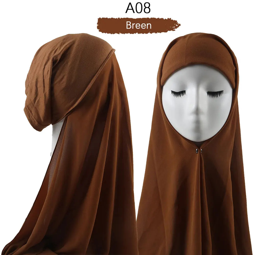 Instant Hijab with Cap Heavy Chiffon Jersey Hijab for Women Veil Muslim Fashion Islam Hijab Cap Scarf for Muslim Women Headscarf
