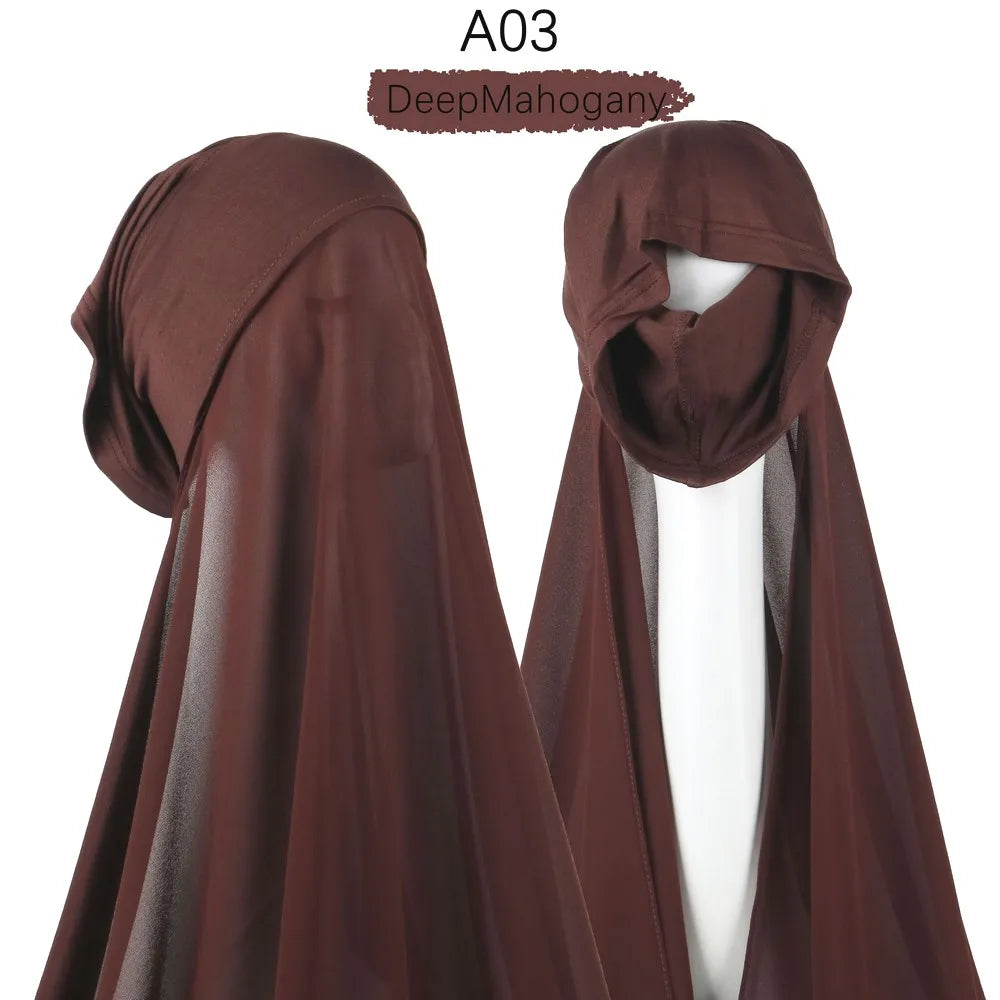 Instant Hijab with Cap Heavy Chiffon Jersey Hijab for Women Veil Muslim Fashion Islam Hijab Cap Scarf for Muslim Women Headscarf