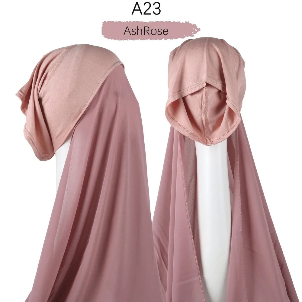 Instant Hijab with Cap Heavy Chiffon Jersey Hijab for Women Veil Muslim Fashion Islam Hijab Cap Scarf for Muslim Women Headscarf