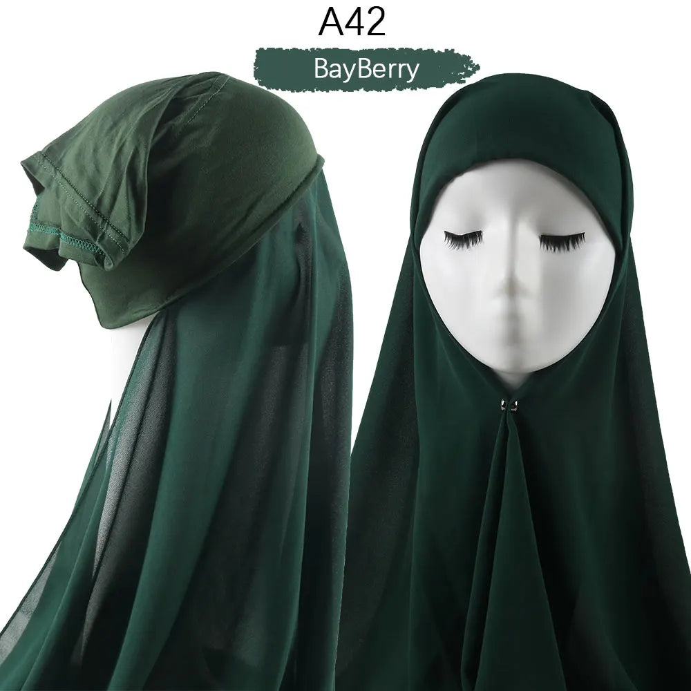 Instant Hijab with Cap Heavy Chiffon Jersey Hijab for Women Veil Muslim Fashion Islam Hijab Cap Scarf for Muslim Women Headscarf