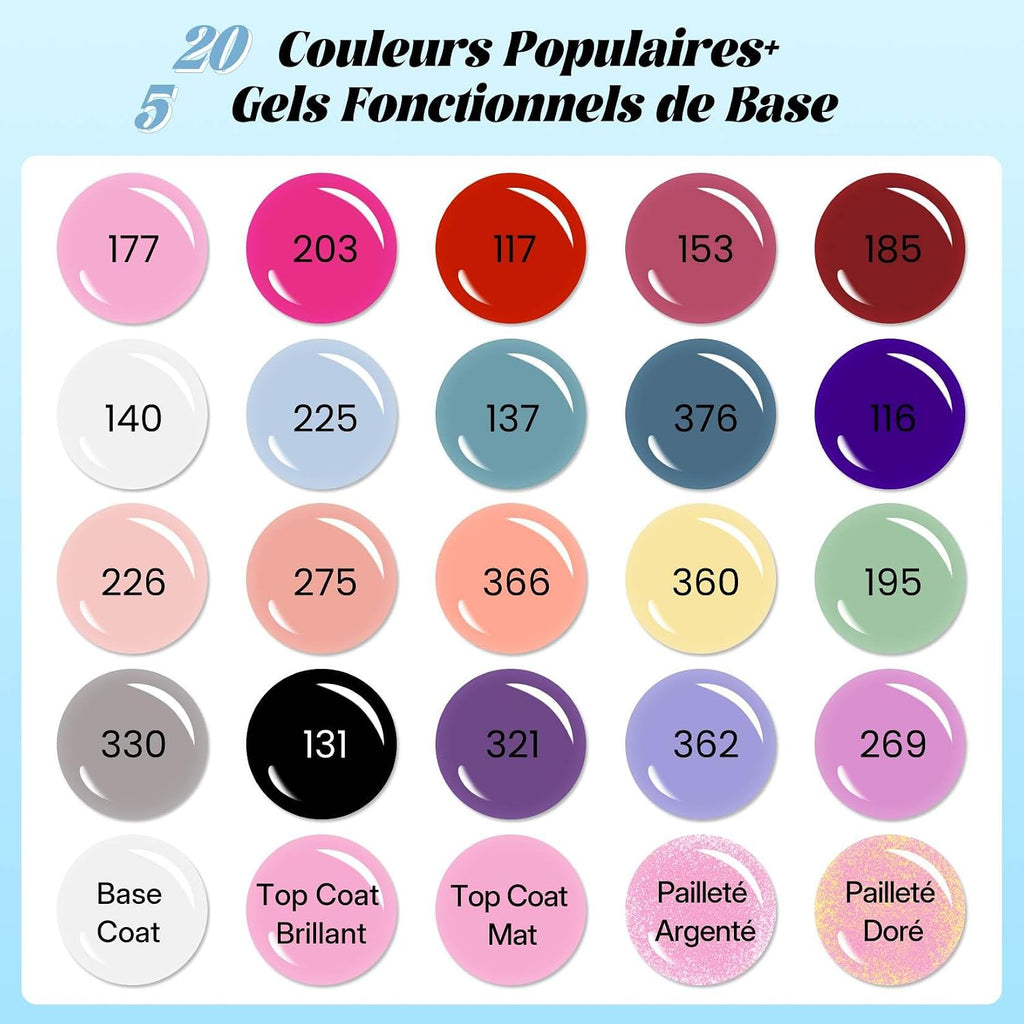 Kit Vernis Semi Permanent 20 Couleurs Vernis Semi Permanent Avec Lampe UV Base Et Top Coat Kit Semi Permanent Complet Outils De Manucure Cadeaux Pour Femmes