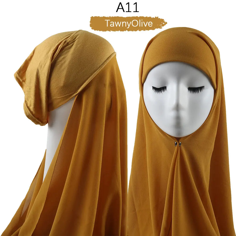 Instant Hijab with Cap Heavy Chiffon Jersey Hijab for Women Veil Muslim Fashion Islam Hijab Cap Scarf for Muslim Women Headscarf