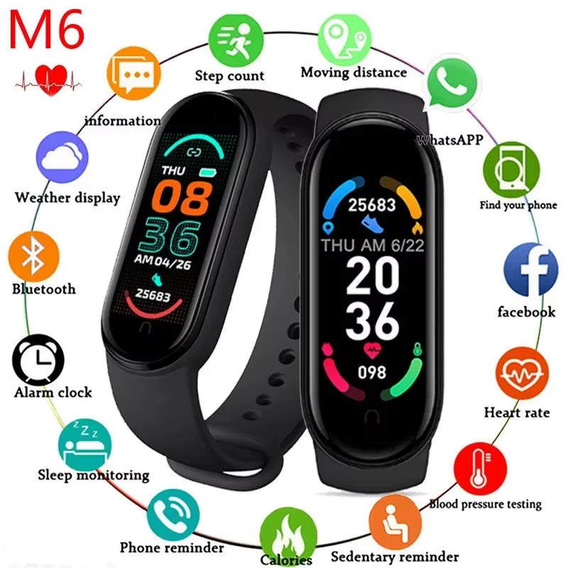 M6 Smart Watch Men Women Fitness Tracker Smartwatch Blood Pressure Heart Rate Monitor Fitness Band Smartbracelet for Android Ios