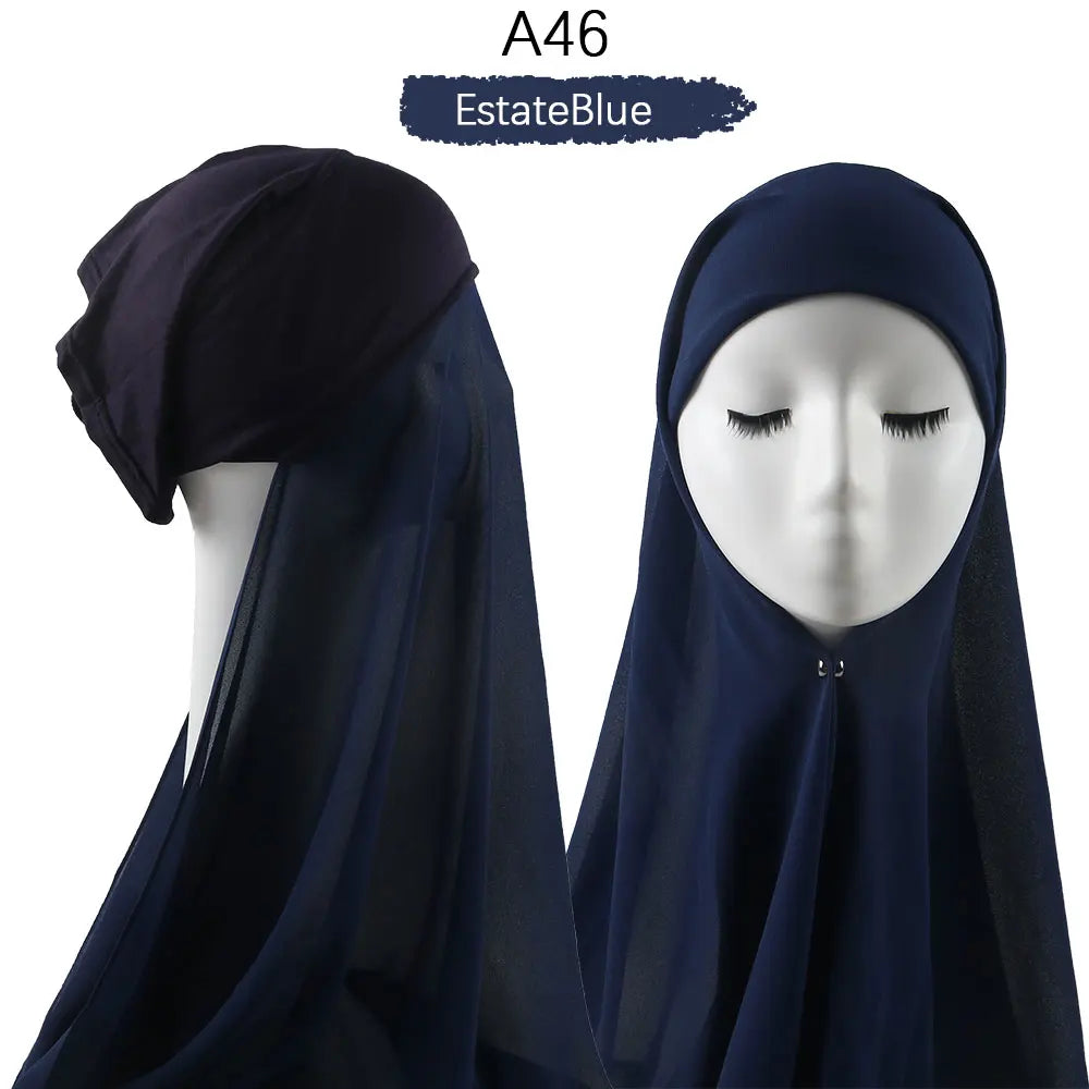 Instant Hijab with Cap Heavy Chiffon Jersey Hijab for Women Veil Muslim Fashion Islam Hijab Cap Scarf for Muslim Women Headscarf