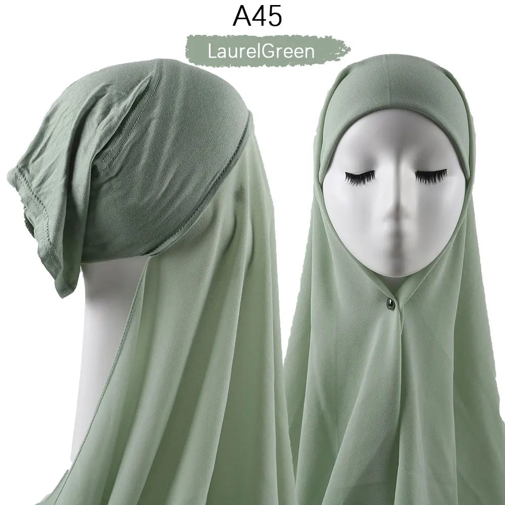 Instant Hijab with Cap Heavy Chiffon Jersey Hijab for Women Veil Muslim Fashion Islam Hijab Cap Scarf for Muslim Women Headscarf