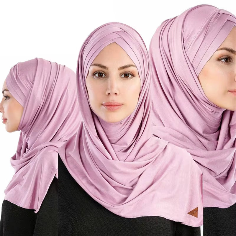 2023 New Women Jersey Scarf Soft Plain Cotton Instant Hijab Shawls and Wraps Foulard Femme Muslim Hijabs Ready to Wear Headscarf