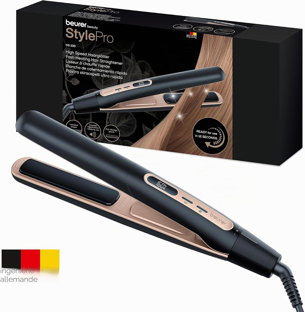 HS 100 Lisseur Avec Chauffage Rapide En 12 Secondes, Fer À Lisser Avec Revêtement Céramique, Fonction Ionique Pour Des Cheveux Brillants, Bords Arrondis Pour Les Styles De Boucles