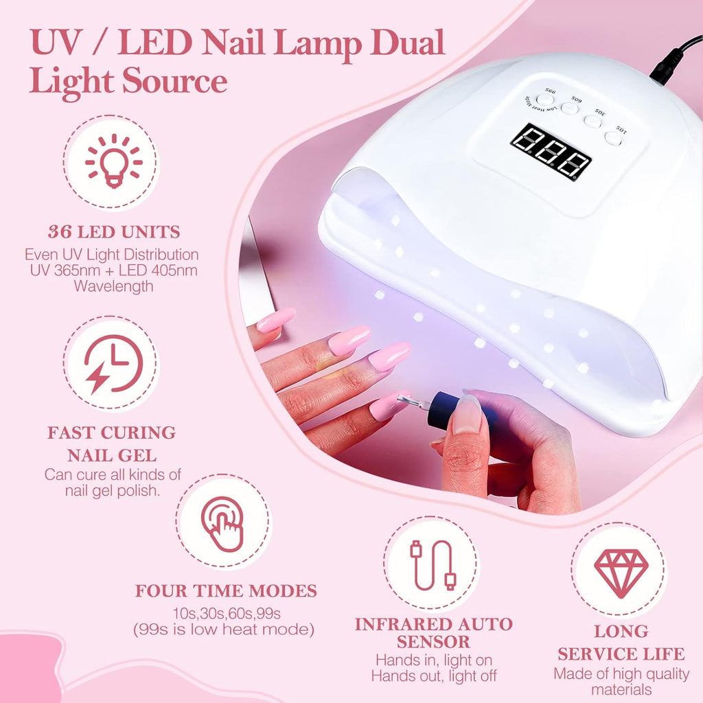 20Pcs Kit Uv Ongle Complet Kit Vernis Gel Semi Permanent 80W UV/LED Lampe Poly Extension Gel 12W Ponceuse À Ongle Ponçage Accessoires Remover Pad Nail Art Débutants Kit Manucure
