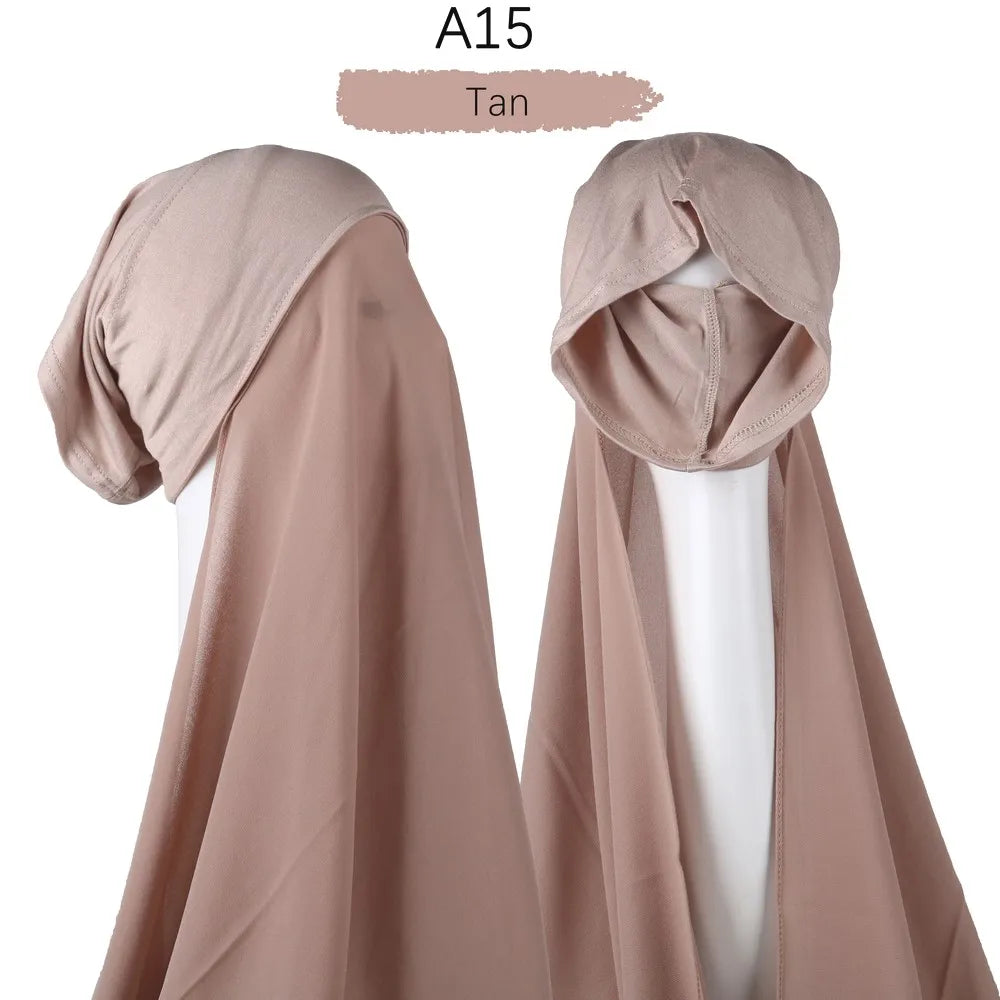 Instant Hijab with Cap Heavy Chiffon Jersey Hijab for Women Veil Muslim Fashion Islam Hijab Cap Scarf for Muslim Women Headscarf