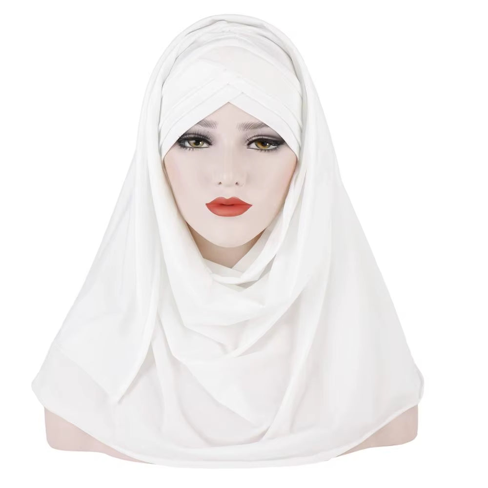 2023 New Women Jersey Scarf Soft Plain Cotton Instant Hijab Shawls and Wraps Foulard Femme Muslim Hijabs Ready to Wear Headscarf