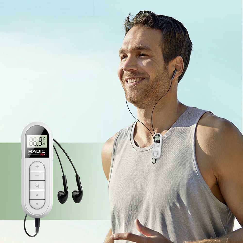 FM Radio Backlight LCD Display Mini Pocket Clip Radio with 3.5Mm Headphones Personal Walkman Radio for Walk Jogging Camping
