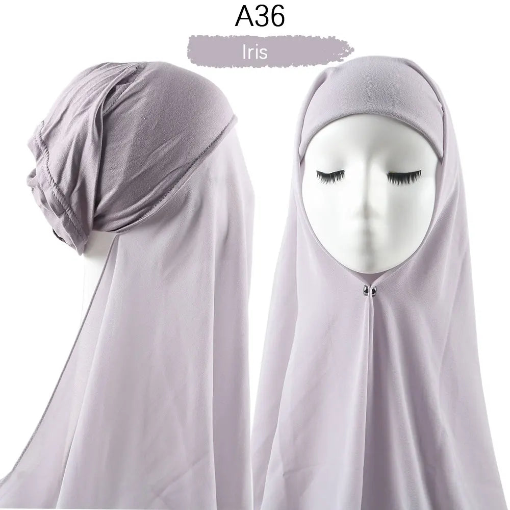 Instant Hijab with Cap Heavy Chiffon Jersey Hijab for Women Veil Muslim Fashion Islam Hijab Cap Scarf for Muslim Women Headscarf