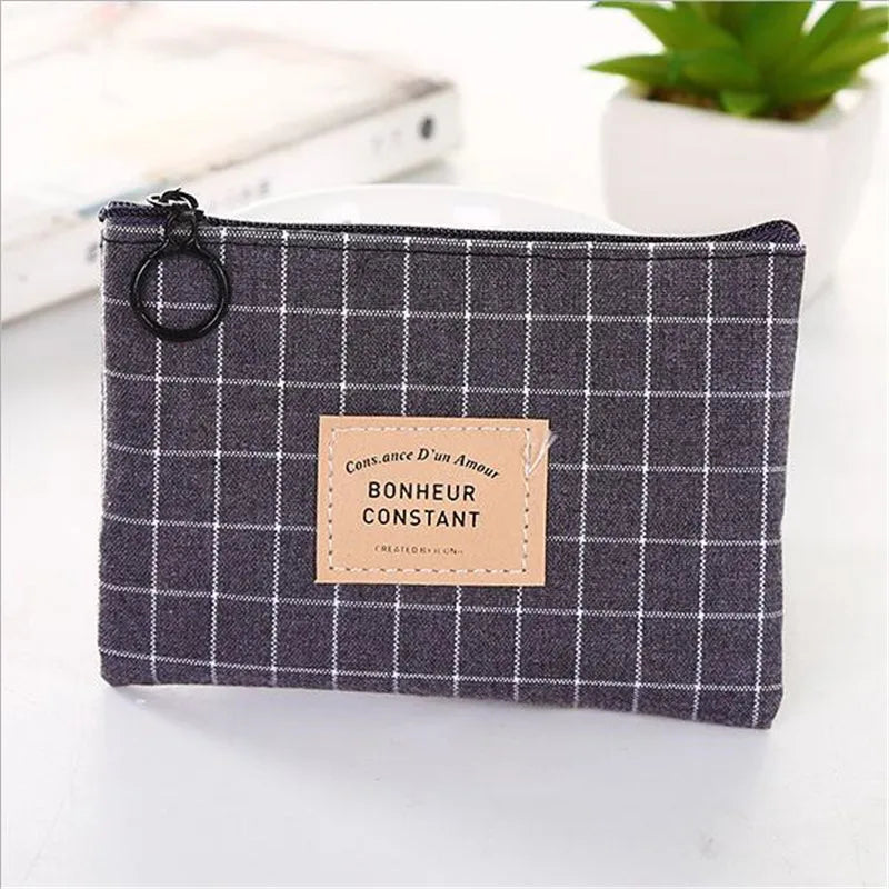Unisex Canvas Coin Bag Purse Women Stripe Coin Money Card Holder Wallet Case Zipper Key Storage Pouch for Kid Girl Gift