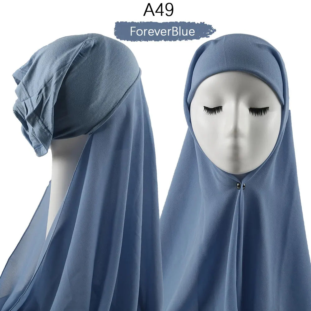 Instant Hijab with Cap Heavy Chiffon Jersey Hijab for Women Veil Muslim Fashion Islam Hijab Cap Scarf for Muslim Women Headscarf