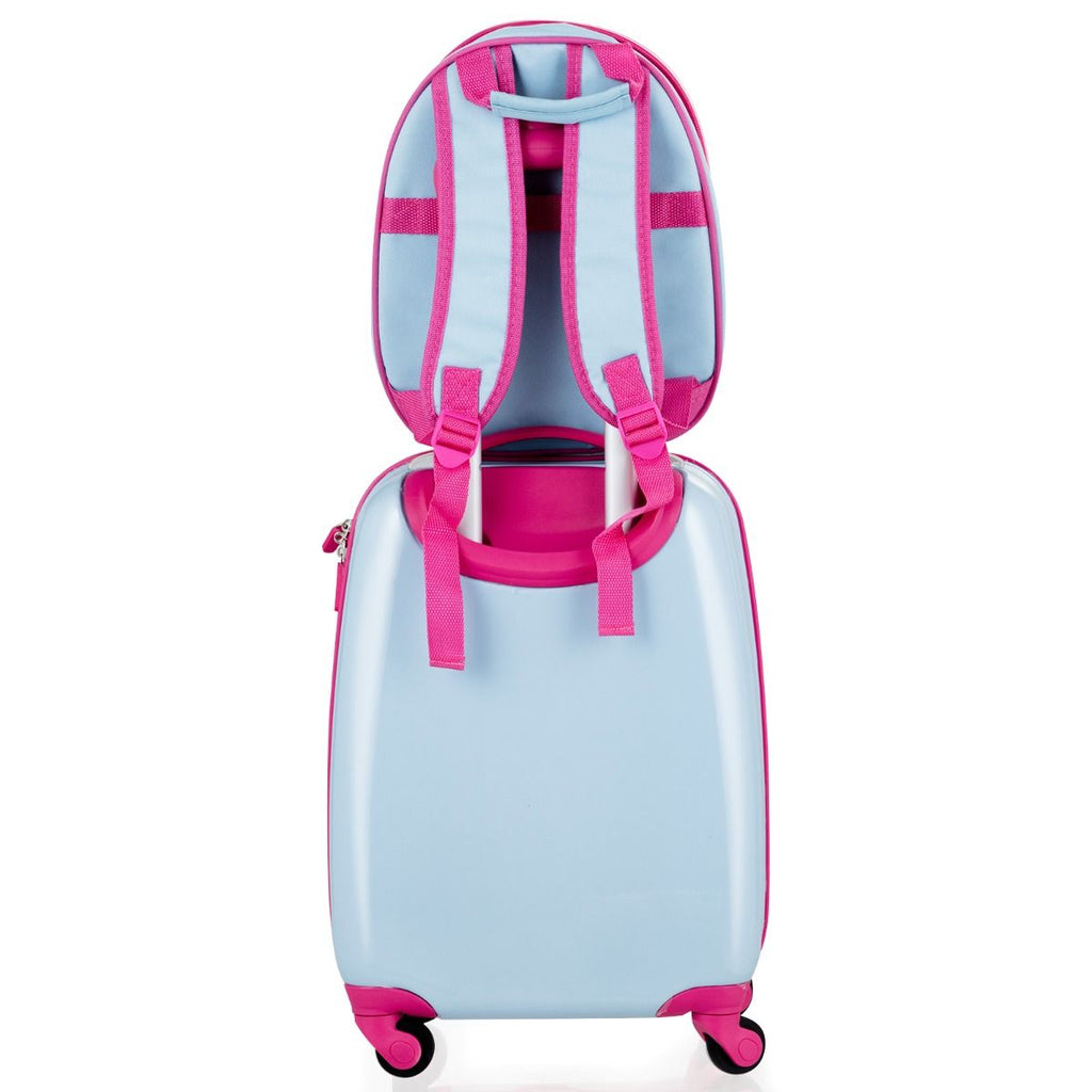 Valise Enfant+ Sac À Dos Bagage Trolley À Roulettes Pour Enfant Couleur Bleu Et Rose