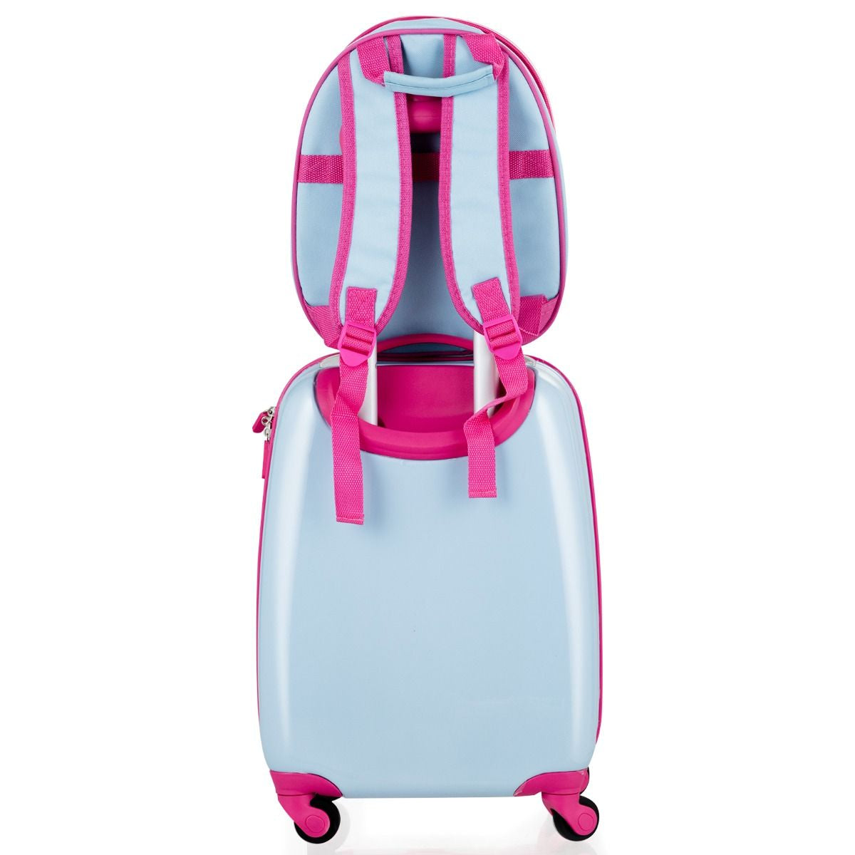Valise Enfant+ Sac À Dos Bagage Trolley À Roulettes Pour Enfant Couleur Bleu Et Rose