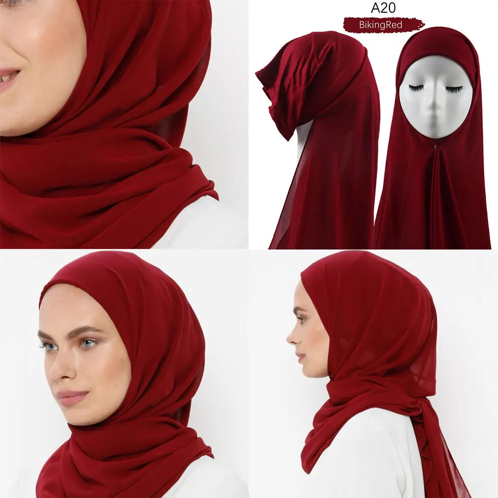 Instant Hijab with Cap Heavy Chiffon Jersey Hijab for Women Veil Muslim Fashion Islam Hijab Cap Scarf for Muslim Women Headscarf