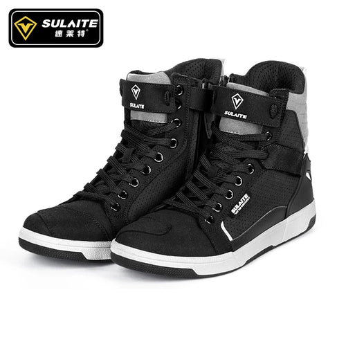 Men Motorcycle Boots Breathable Anti-Fall Rider Road Racing Casual Shoes Boots Gear Shift Rubber Sole Reflective Motorbike Shoes