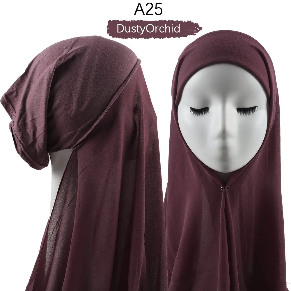 Instant Hijab with Cap Heavy Chiffon Jersey Hijab for Women Veil Muslim Fashion Islam Hijab Cap Scarf for Muslim Women Headscarf