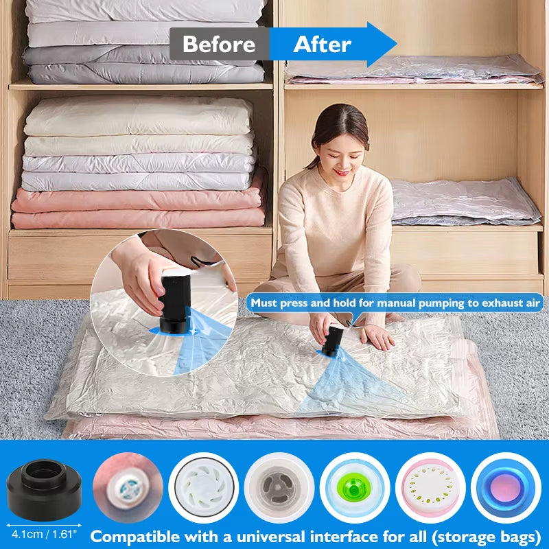 Cordless Electric Pump for Vacuum Storage Bags Travel Rechargable Air Pump for Space Saver Bag Various Clothes Luggage Seal Bags
