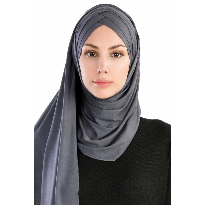 2023 New Women Jersey Scarf Soft Plain Cotton Instant Hijab Shawls and Wraps Foulard Femme Muslim Hijabs Ready to Wear Headscarf