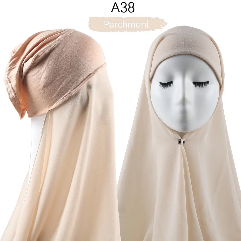 Instant Hijab with Cap Heavy Chiffon Jersey Hijab for Women Veil Muslim Fashion Islam Hijab Cap Scarf for Muslim Women Headscarf